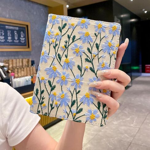 Embroidered Blue Daisy Flower Magnetic Case for 7" Kindle Paperwhite (12th Generation-2024) and Kindle Colorsoft Signature Edition 2024 KPW6 in Saudi Arabia