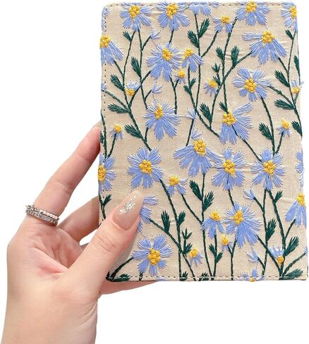 Embroidered Blue Daisy Flower Magnetic Case for 7" Kindle Paperwhite (12th Generation-2024) and Kindle Colorsoft Signature Edition 2024 KPW6 in Saudi Arabia