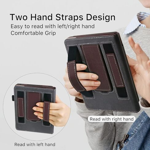 حافظة بحامل لجهاز Kindle Paperwhite الجيل الحادي عشر 2021 مقاس 6.8 بوصة - غطاء كتاب من جلد البولي يوريثان الفاخر مع تنبيه/غفو تلقائي، وأشرطة لليد in Saudi Arabia