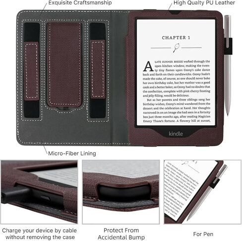 حافظة بحامل لجهاز Kindle Paperwhite الجيل الحادي عشر 2021 مقاس 6.8 بوصة - غطاء كتاب من جلد البولي يوريثان الفاخر مع تنبيه/غفو تلقائي، وأشرطة لليد in Saudi Arabia