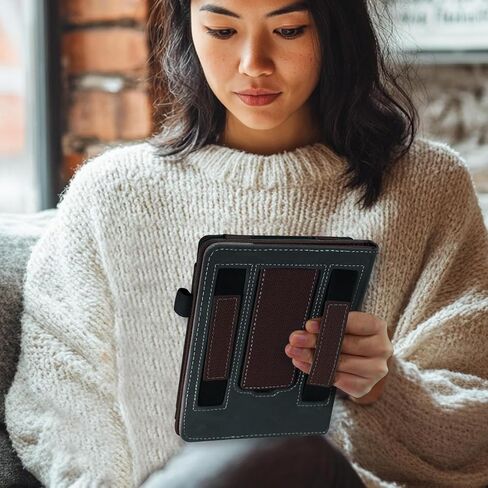 حافظة بحامل لجهاز Kindle Paperwhite الجيل الحادي عشر 2021 مقاس 6.8 بوصة - غطاء كتاب من جلد البولي يوريثان الفاخر مع تنبيه/غفو تلقائي، وأشرطة لليد in Saudi Arabia