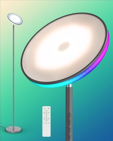 42W Bright LED Floor Lamp – 3700LM RGB Torchiere Light with Remote & Timer, 71" Tall Dimmable Standing Lamp for Living Room, Bedroom & Office – Black in Saudi Arabia
