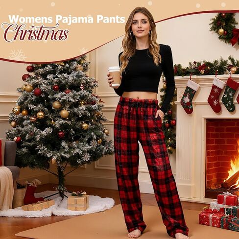 Womens Plush Pajama Pants Soft Fuzzy Pajama Bottoms for Women Cozy Pj Fleece Lounge Pants in Kuwait