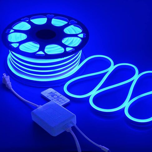 Blue Neon Rope Lights 82ft Dimmable Neon Light Strip Waterproof IP65 LED Neon Flex Strip Lights 25M 120LEDs/M 110V~130V AC Cuttable Rope Lights for Indoor Outdoor Lighting Decoration in Saudi Arabia