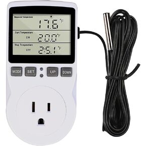 ZUYIYI Digital Thermostat Outlet Plug with Sensor Timer, LCD Screen Heating Cooling Temperature Controller for Reptile Incubator Greenhouse Brewing Refrigerator 110V, 15A, ℉/℃