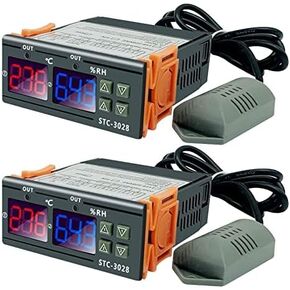 2Pcs All-Purpose Intelligent Digital Display Temperature and Humidity Controller with Dual Displays and Relay Outputs STC-3028 10A AC110~220V for Incubator Brooder Refrigerator Fermenter Greenhouse