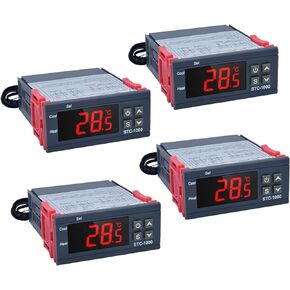 4Pcs STC-1000 110V-220V Digital LED Temperature Controller, Microcomputer Digital Display Temperature Controller Heating Cooling Thermostat 2 Relay Output with NTC 10K Thermistor Sensors Probe