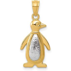 Charm Pendant 14K Two-Tone Gold Yellow & White Polished Textured Penguin