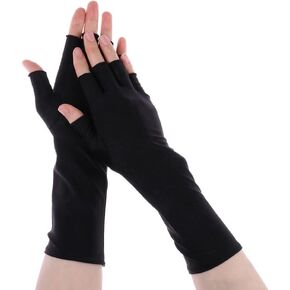 Andy's Orchids Half Finger Sleeves 27cm, Sunscreen Protection Fingerless Long Gloves Women Arm Cool Summer Solid Mittens Half Finger Sleeves Black White Nude