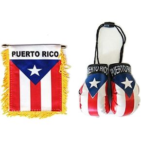Set of Puerto Rico Window Hanging Car Flag, & Puerto Rico Boxing Glove