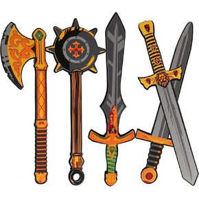 MLcnleS Foam Swords Weapons Toy for Boys - 17 inch 5 Pack of Foam Sword Axe Hammer Set - Kids Foam Weapons Ninja Play Toy Swords Pretend Playset for Boys, Gift for Boys & Girls Gifts