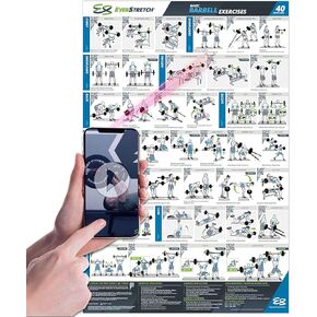 EverStretch Barbell Workout Poster for Home Gym - with Video Instructions - Large 23" x 35" | Laminated Workout Chart | Barbell Workout Posters for Home Gym | Barbell Exercise Posters