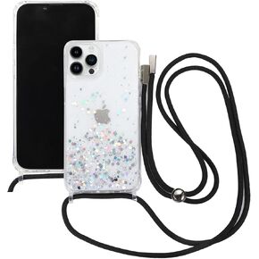 for iPhone 16 Plus Strap Case with Crossbody Lanyard, Clear Glitter Shiny Bling Sparkle Shockproof Cover with Soft TPU Bumper, Adjustable Shoulder Neck String for Girls Women - Crystal Clear in Saudi Arabia