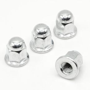 براغي / صواميل تثبيت لوحة الترخيص المتوافقة مع جزء فولفو OEM 968458 (مسامير على مسمار موجود) - قبة طويلة/رأس بلوط مع شفة - غطاء فولاذي مطلي باللون الأسود (عبوة من 4 قطع) in Kuwait