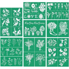 JAJADO 8Pcs Wildflower Self-Adhesive Silk Screen Stencils Bee Butterfly Bird DIY Stencils Reusable Mesh Transfers Screen Printing Stencils for Painting on Wood, T-Shirt, Chalkboard, Wall Home Decor
