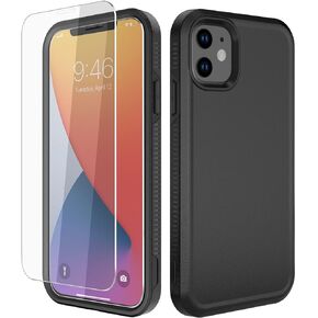حافظة Diverbox لهاتف iPhone 11 [مقاومة للصدمات] [مقاومة للسقوط] [واقي شاشة من الزجاج المقوى]، غطاء حماية شديد التحمل لهاتف Apple iPhone 11 (أسود-3 في 1)
