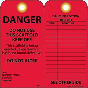 NMC SVT1 DANGER - DO NOT USE THIS SCAFFOLD - KEEP OFF - DO NOT ALTER Tag - [Pack of 25] 3 in. x 6 in. 2 Side Inspection Tag with Grommet