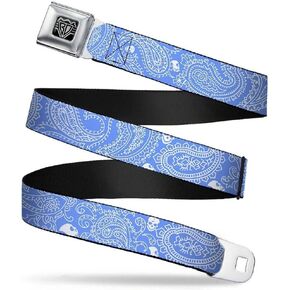 Buckle-Down Seatbelt Belt - Bandana/Skulls Baby Blue/White - 1.5" Wide - 32-52 Inches in Length