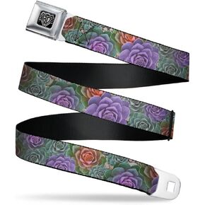 Buckle-Down Seatbelt Belt - Succulents Stacked Green/Pink/Orange - 1.0" Wide - 20-36 Inches in Length