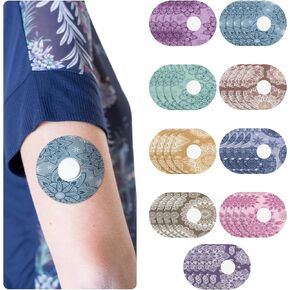TrelaCo 36 Pcs Adhesive Patches Compatible with Libre 2 Mandala Adhesive Patch 9 Styles Breathable Colorful Mandala Floral Pre Cut Adhesive Tape for Continuous Glucose Monitor Protection