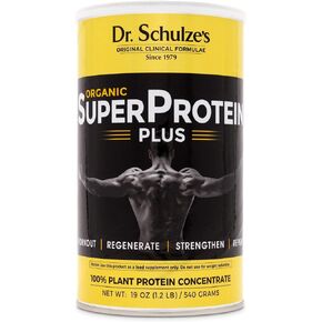 Dr. Schulze's | SuperProtein Plus | 100% Plant Protein Concentrate | Organic Powder Mix | Vitamin B-12 & Spirulina | Dietary Supplement | Build Strong Muscle | Enhance Workout Recovery | 19 Oz.