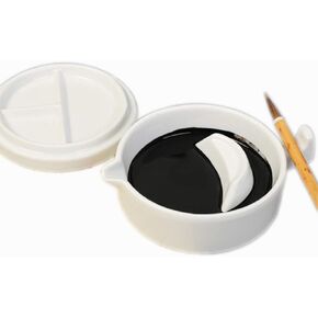 Woonsoon Multifunctional Chinese Calligraphy Handmade Porcelain Ink Well Dish Ceramic Inkslab Inkstone with Brush Holder for Beginners Paintings Writings Drawing Practice Art Supplies