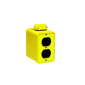 Woodhead 3000-10 Super-Safeway Multiple Outlet Box - Yellow, Double Sided Duplex Outlet Box with Standard Depth, C-Clamp, Duplex Cover Plates, 4 Outlets