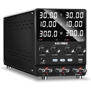 NICE-POWER Dual DC Power Supply Variable: 30V 10A Adjustable Switching Regulated Series (60V 10A) Parallel (30V 20A) High Precision 5V/2A USB Port Bench Lab Power Supplies