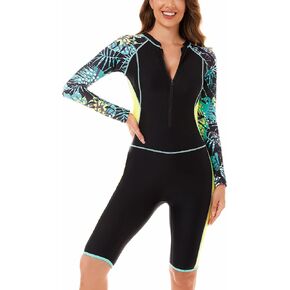 FEOYA Women’s Long Sleeve One Piece Swimsuit Boyleg Dive Skin Rashguard Printed Surfing Bathing Suit