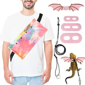 Bearded Dragon Carrier and Leash Harness with Wings, Small Animal Sling Carrier and Reptile Carrier, Lizard Adjustable Harness and Sling Bag for Outdoor Travel Walking Rest