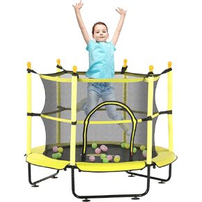 Qaba 4.6' Trampoline for Kids, 55 Inch Toddler Trampoline with Safety Enclosure & Ball Pit for Indoor or Outdoor Use, Built for Kids 3-10 Years