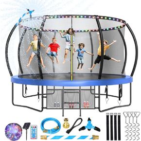 ترقية lyromix 12 14 15 16FT الترامبولين للأطفال والكبار، الترامبولين في الهواء الطلق مع أعمدة منحنية، الترامبولين على شكل اليقطين مع الرش، الرهانات، الضوء، حقيبة تخزين للأطفال عائلة وقت سعيد in Kuwait