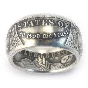 MORGAN Silver Dollar U.S. Coin Ring (Sizes 7-15) - Custom Handmade in USA (Polished/Heads, 7)