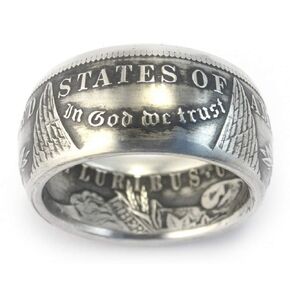 MORGAN Silver Dollar U.S. Coin Ring (Sizes 7-15) - Custom Handmade in USA (Polished/Heads, 7)