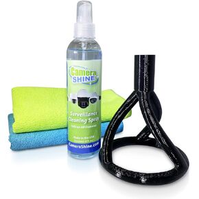 CameraShine Surveillance Camera Cleaning Kit - Cleans Safely From The Ground - Includes Cleaning Solution & Re-usable Microfiber Towels - Works With Any Threaded Extension Pole