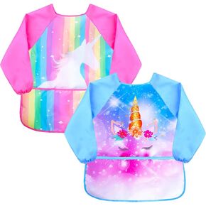 Fiodrimy Kids Art Smock Toddler Smock Waterproof Artist Painting Aprons Long Sleeve with 3 Pockets for Age 2-7 Years