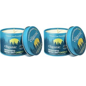 Cliganic Natural Mosquito Repellent Candle (Pack of 2) | Citronella, DEET Free, Essential Oil Infused for Outdoor, Camping | Burns 18 Hours