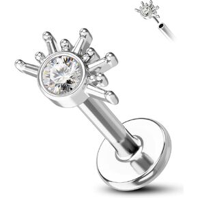 COCHARM Cute Sun Helix Cartilage Tragus Earring Stud 16g 8mm Titanium Post Flat Back Helix Cartilage Tragus Piercing for Women Silver Gold Threadless Dainty Helix Conch Cartilage Jewelry