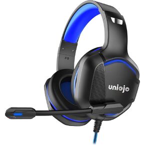 UNIOJO Gaming Headset Noise-Canceling Mic for PC, Laptop, Mac, Xbox Series, PS5, PS4, Nintendo Switch, Wired Over-Ear Headphones, Surround Sound, LED Breathing Light, Memory Foam Ear Pads, Black