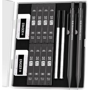 Four Candies Metal Mechanical Pencils 0.5mm, 2PCS Mechanical Pencils 0.5 with Dual Spring, 8 Tubes HB Lead Refills, 2PCS 4B Erasers and 18PCS Eraser Refills, Mechanical Pencil Set for Writing Drawing