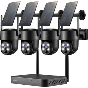 Kittyhok Solar Security Cameras Wireless Outdoor System | 4pcs Black 2K Wireless Solar Security Camera with Human Detection, Spotlight | 10CH NVR System, 60 Days Local Storage, 0 Monthly Fees