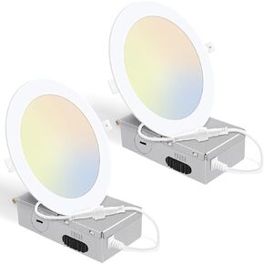 24 Pack 5CCT Ultra-Thin LED Recessed Lighting 6 Inch, Downlight with Junction Box, 2700K/3000K/4000K/5000K/6500K Selectable, 12W 110W Eqv, Dimmable Wafer Lights, 1050LM Canless LED Recessed Light, ETL