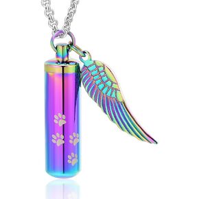 hearbeingt Cremation Jewelry قلادة جرة للرماد للحيوانات الأليفة، مخلب طباعة المناجد التذكارية مجوهرات الرماد، قلادة تذكار اسطوانة لرماد الحيوانات الأليفة البشرية