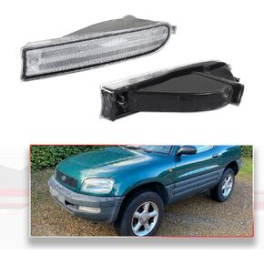Switchback White & Amber LED Daytime Runnging Lights Turn Signal Lamps Front Bumper Turn Signal Parking Lights For Toyota Rav4 1996-1997 (2PCS Clear Lens Replace OEM TO2520149 TO2521149)