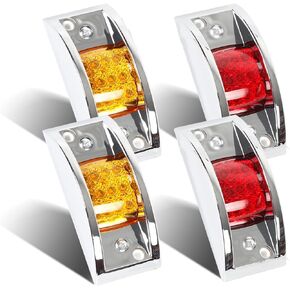 4 Pcs Trailer Side Marker Light, Chrome Armored 12 LED Rectangle Trailer Clearance Light for Truck, Trailers, Golf Cart (2 Amber + 2 Red)