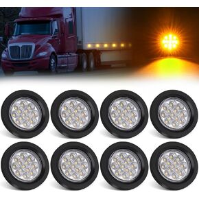 PVerandio 8Pcs 2.5 Inch Round Amber 13 LED Side Marker Lights Clearance Lights with Reflectors for Truck Trailer RV w/Clear Lens, Light Grommets and Pigtails, Flush Mount, 12V, IP67 Waterproof