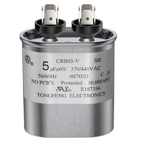 10 MFD مكثف 10 فائق التوهج ± 6% 370/440 VAC CBB65B مكثف دائري مزدوج التشغيل، مكثف تشغيل المحرك مدرج في قائمة UL لمكيف الهواء بمضخة حرارية باردة ومكثف محرك المروحة