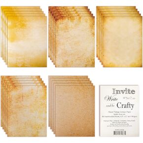 96 Parchment Stationary Paper Sheets - Old Fashion Aged Classic Vintage Antique Writing - 5 Colored Double Sided | Arts Crafts Invitations Certificate Calligraphy Message in a Bottle - 100gsm, 8.5x11