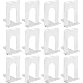 12 Pack Metal Bookends for Shelves, Heavy Duty White Book Stoppers for Library, Living Room, or Office (5x6.6X 5.8 in)