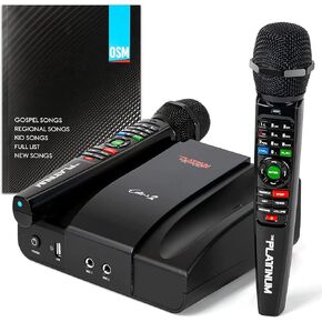 تأتي آلة الكاريوكي البلاتينية مع جهازي ميكروفون لاسلكيين مطورين، وتتميز بأكثر من 23 ألف أغنية، و7 آلاف تاغالوغ فلبيني، و4 آلاف هند، و12 ألف إنجليزي in Kuwait